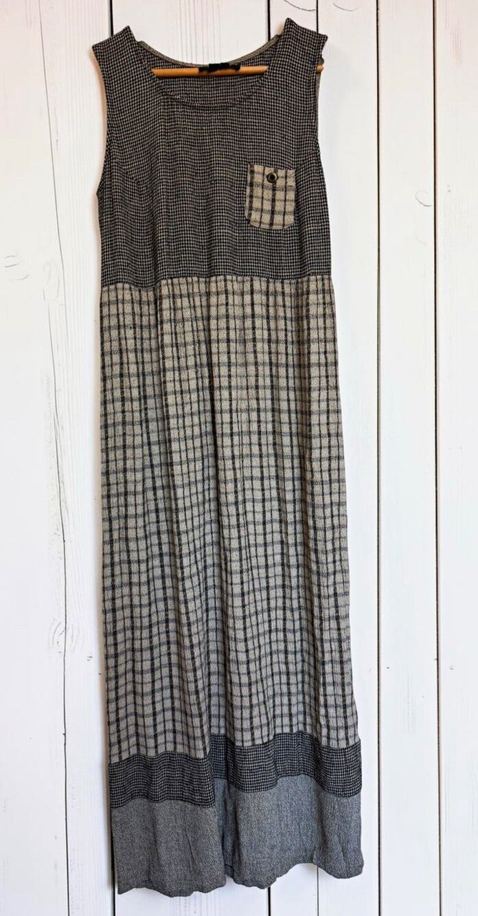 Vintage Carole Little Women's Plaid Maxi Dress Size 12 Lagenlook Ginghan Pocket